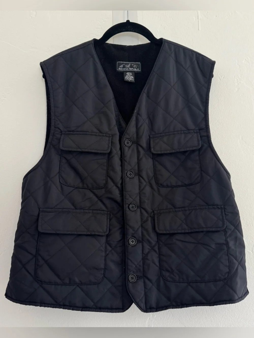 Vintage Banana Republic Quilted Vest Black Nylon Utility Adjustable Belt Unisex